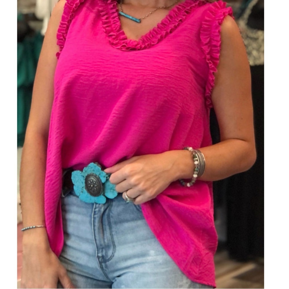 Pink Ruffle Sleeveless Blouse Shirt